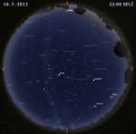 Mapa oblohy 16. července 2014 ve 23 hodin SELČ. Data: Stellarium Autor: Martin Gembec