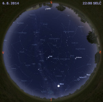 Mapa oblohy 6. srpna 2014 ve 22 hodin SELČ. Data: Stellarium Autor: Martin Gembec