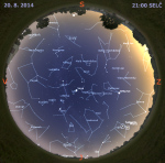 Mapa oblohy 20. srpna 2014 ve 21 hodin SELČ. Data: Stellarium Autor: Martin Gembec