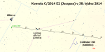 Mapka pro kometu C/2014 E2 (Jacques) v 38. týdnu 2014. Data: Guide 9 Autor: Martin Gembec