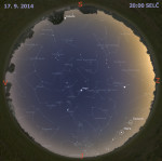 Mapa oblohy 17. září 2014 ve 20:00 SELČ. Data: Stellarium Autor: Martin Gembec