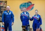 Posádka Sojuzu TMA-14M na včerejší tiskovce (zleva B. Wilmore, A. Samokuťjajev a J. Serová) Autor: NASA