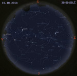 Mapa oblohy 15. října 2014 ve 20:00 SELČ. Data: Stellarium Autor: Martin Gembec