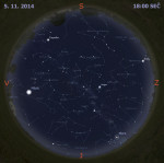 Mapa oblohy 5. listopadu 2014 v 18:00 SEČ. Data: Stellarium Autor: Martin Gembec