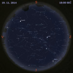 Mapa oblohy 19. listopadu 2014 v 18:00 SEČ. Data: Stellarium Autor: Martin Gembec