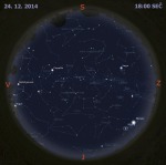 Mapa oblohy 24. prosince 2014 v 18:00 SEČ. Data: Stellarium Autor: Martin Gembec