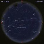 Mapa oblohy 14. ledna 2015 v 18:00 SEČ. Data: Stellarium Autor: Martin Gembec