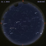 Mapa oblohy 21. ledna 2015 v 18:00 SEČ. Data: Stellarium Autor: Martin Gembec