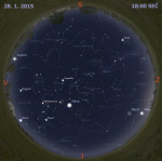 Mapa oblohy 28. ledna 2015 v 18:00 SEČ. Data: Stellarium Autor: Martin Gembec