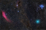 20.12.2018 - Červená mlhovina, zelená kometa a modré hvězdy