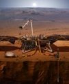 Autor: NASA/JPL-Caltech - Umělecké ztvárnění sondy InSight na povrchu Marsu, vybavené senzory, kamerami a dalšími přístroji