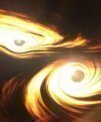 Autor: Mark Myers, ARC Centre of Excellence for Gravitational Wave Discovery (OzGrav), Australian National - Umělecké ztvárnění kolize dvou černých děr