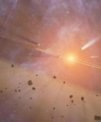 Autor: NASA/JPL-Caltech - Umělecký koncept ukazující exokomety v mladé hvězdné soustavě