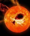 Autor: National Astronomical Observatory of Japan. - Malířova představa eruptivní hvězdy AD Leonis. O možném planetárním průvodci zachyceném na kresbě se ve vědecké literatuře stále vedou debaty.