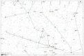 Autor: Czsky.cz - Mapa polohy komety C/2025 R2 (SWAN) v sobotu 18. 10. večer (červená šipka) a v dalších dnech (čárky k půlnoci SELČ).