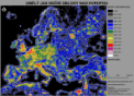 Autor: Fabio Falchi, Martin Mašek - Mapa světelného znečištění nad Evropou, stupnice je vyjádřena jako poměr umělého jasu noční oblohy k přírodnímu jasu. V hustě osídlených oblastech již nenajdeme tmavou oblohu.