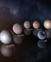 Autor: ESO/M. Kornmesser - Vizualizace planet v systému TRAPPIST-1 v porovnání se Zemí