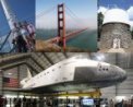 Autor: Martin Mašek - Miesta, ktoré fanúšik vesmíru a kozmonautiky musí vidieť! Hore: prvný stupeň rakety Falcon9, Golden Gate Bridge, kupola Lowell Observatory, odkiaľ bolo objavené Pluto. Dole: raketoplán Endeavour v California Science Center, Los Angeles.