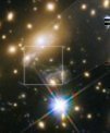 Autor: NASA/ESA/P. Kelly (University of Minnesota) - Pomocí gravitační čočky byla pozorována hvězda ve vzdálené galaxii