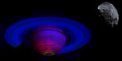 Autor: NASA, JPL, VIMS Team, ISS Team, U. Arizona, D. Machacek, U. Leicester - Planeta Saturn v oboru infračerveného záření pohledem přístroje VIMS na palubě sondy Cassini a Saturnův měsíc Phoebe