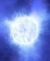 Autor: ESO/L. Calçada - Vizualizace zářivé modré proměnné hvězdy v Kinmanově trpasličí galaxii, jak mohla vypadat před svým záhadným zmizením.