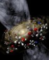 Autor: Niigata University - Umělecky ztvárněný obrázek protohvězdy a organických molekul na vzdáleném okraji naší Galaxie