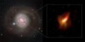 Galaxie M77 a detailní pohled do jejího středu - levý panel obrázku zachycuje aktivní galaxii M77, snímek byl pořízen kamerou FORS2 (FOcal Reducer and low dispersion Spectrograph 2) a dalekohledem ESO/VLT. Na pravé straně je vyobrazen detail okolí aktivního jádra této galaxie, jak jej zachytil přístroj MATISSE pro interferometr ESO/VLTI (Very Large Telescope Interferometer).