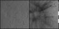 Autor: NASA/JPL-Caltech/MSSS - Kráter po dopadu meteoroidu byl nalezen na černobílém snímku přístroje Context Camera (přístroj snímá širší oblasti povrchu černobíle a úzký pás barevně). Ukazuje, jak vypadala oblast v Amazonis Planitia před dopadem a po dopadu.