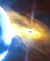 Autor: John Paice - Cygnus X-1 je objekt považovaný podle všech indicií za černou díru ve dvojici s modrou veleobří hvězdou