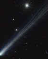 Autor: Martin Gembec - C/2023 P1 (Nishimura) 9. 9. 2023, 12×60 sekund, Orion CT8 (200/900@1006 mm), ASI294MC Pro, pointace ASIAir Mini a ASI120MM, montáž EQ6 OnStep. Do snímku složeného na hvězdy citlivě vložena kometa ze snímku složeného na kometu.