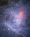 Autor: ESASky - Centrum Velké mlhoviny v Orionu zachycené dalekohledem Jamese Webba pomocí přístroje NIRCam v kratších vlnových délkách blízkého infračerveného světla.
