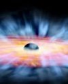 Autor: © NASA/M. Weiss. - Představa systému GRO J1655-40 v ilustraci malíře. Hvězda (modře) dodává hmotu do akrečního disku obklopujícího černou díru. Akreční disk je zdrojem elektromagnetického záření.