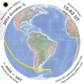 Autor: Global Map Animation of Eclipse courtesy of Michael Zeiler (GreatAmericanEclipse.com) and Fred Espen - Průběh pásu anularity při zatmění Slunce 2. října 2024.