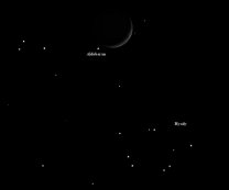 Aldebaran v blízkosti měsíčního srpnu 21. dubna 2015. Autor: Hvězdárna v Rokycanech.