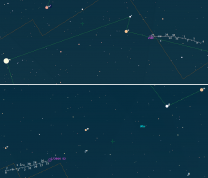 Mapka poloh komet 252P a S2 PanSTARRS. Data: Guide 9