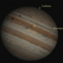 Vícenásobný úkaz měsíců Jupiteru a jejich stínů 31. 10. 2019 (Stellarium)