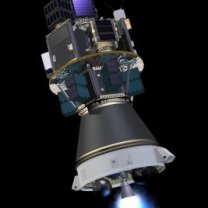 Pomocný stupeň rakety Vega (Attitude Vernier Upper Module - AVUM) s družicemi na dispenseru Small Spacecraft Mission Service (SSMS), který vyrobila česká firma S.A.B. Aerospace Autor: ESA - J. Huart