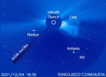 Merkur, Antares a CME v koronografu Autor: NASA/ESA/SOHO/LASCO C3