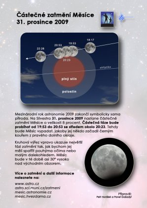 Leták k zatmění Měsíce 31. prosince 2009 s pozadím