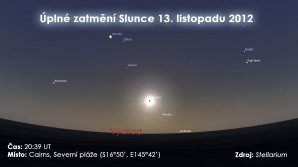 Úplné zatmění Slunce 13. listopadu 2012 v australském Cairnsu. Zdroj: Stellarium.