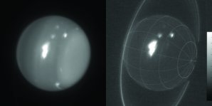 Infračervené snímky Uranu ukazují bouři z 6. srpna 2014. Snímky jsou pořízeny 10 metrovým dalekohledem Keck. Autor: Imke de Pater (UC Berkeley), Keck Observatory