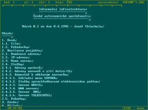 Obrazovka dokumentu Informační infrastruktura ČAS z 8. dubna 1995 v editoru T602. Autor: Josef Chlachula