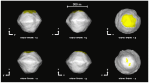 Radarové snímky tělesa 2008 EV5, které používá NASA jako 