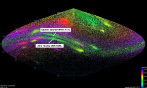 Geocentrické radianty meteorů náležejících oběma větvím meteorického roje Taurid. Autor: Jakub Koukal