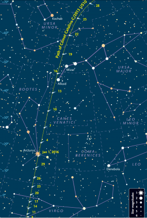 Mapka pro vyhledání komety Catalina v lednu 2016. Autor: Sky and Telescope.