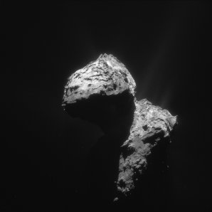 Kometa 67P/Čurjumov-Gerasimenko 7. ledna 2016 navigační kamerou Rosetty ze vzdálenosti 74 km Autor: ESA/Rosetta-blog