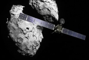 Evropská kosmická agentura plánuje družici Rosetta  poslat na povrch komety 67P Churyumov-Gerasimenko 30. září 2016. Autor: ESA.