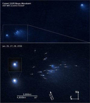 Rozpad komety 332P/Ikeya-Murakami na snímku z HST Autor: NASA, ESA, and D. Jewitt (UCLA)