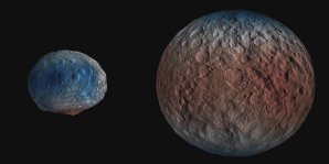 Ceres obsahuje v povrchové vrstvě 100× více ledu než Vesta Autor: NASA/JPL-Caltech/UCLA/MPS/DLR/IDA/PSI/LPI