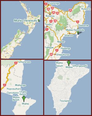 Mapa Severního ostrova s vyznačením poloostrova Mahia. Autor: Voyagemahia.com